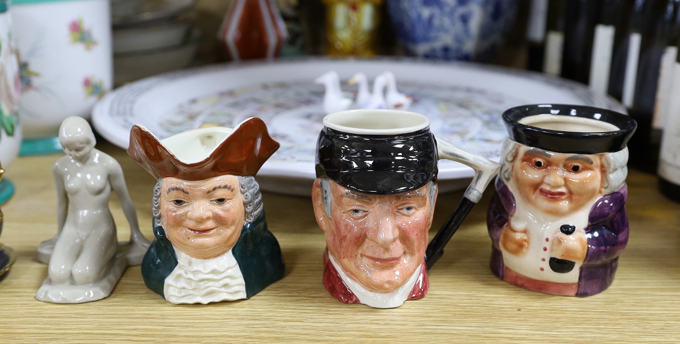 A large Japanese porcelain figure of a Bijin, 39cm high and a quantity of ceramics to include Delft, Doulton, Limoges, portmeirion and others